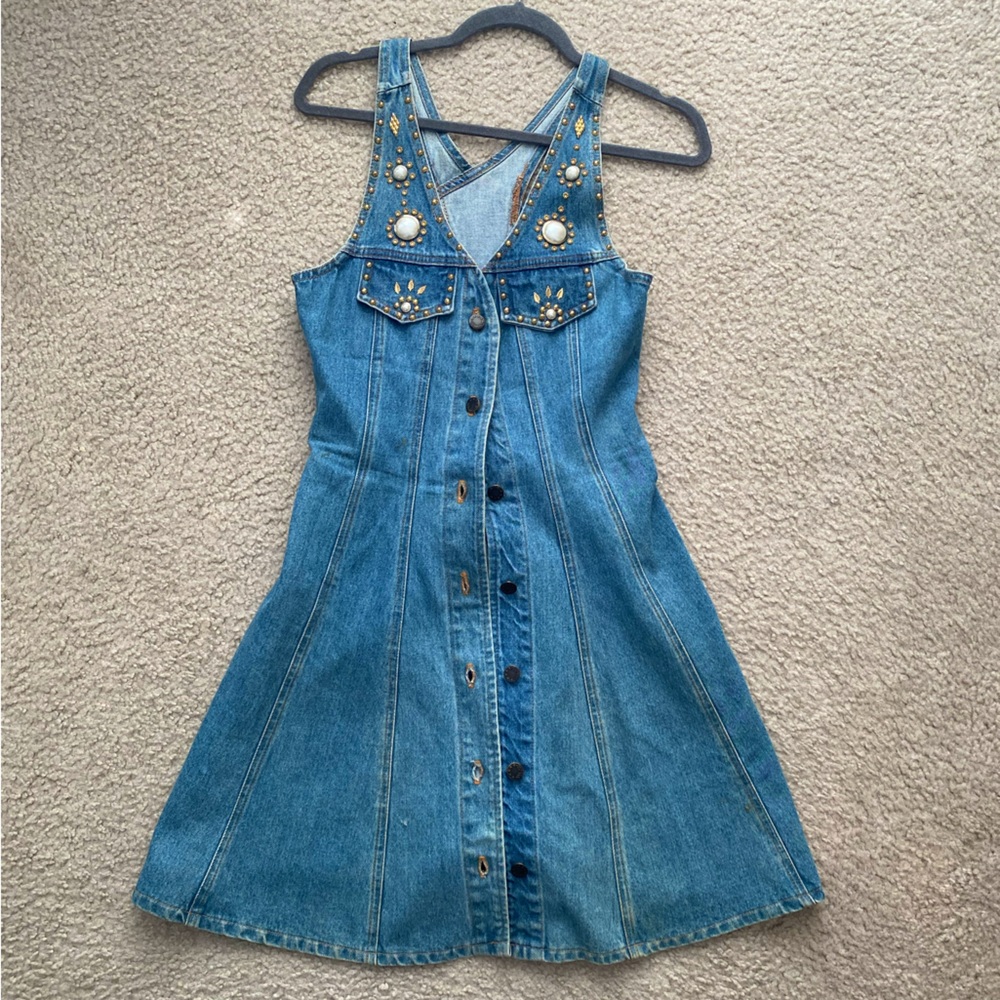 Vintage 80s Denim Beaded Dress